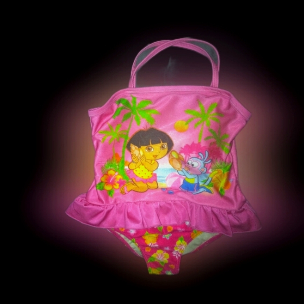 Nickelodeon Dora The Explorer Ruffled Skirt Swimsuit. Sz. Girls 3T. SEE PICS!